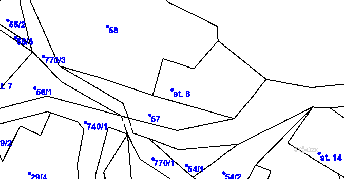 Parcela st. 8 v KÚ Vodice u Lhenic, Katastrální mapa