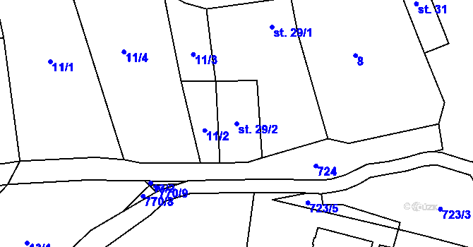 Parcela st. 29/2 v KÚ Vodice u Lhenic, Katastrální mapa