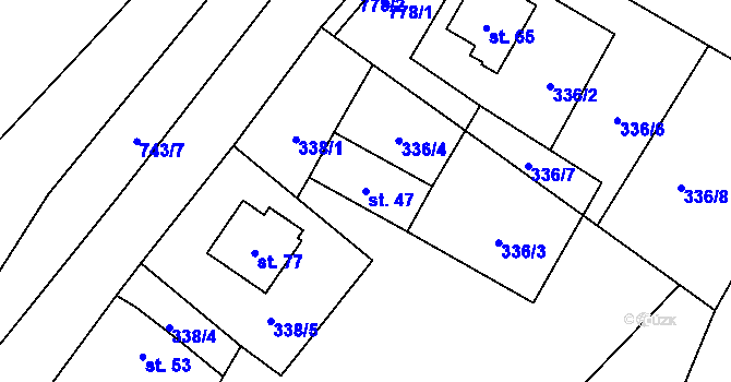 Parcela st. 47 v KÚ Vodice u Lhenic, Katastrální mapa