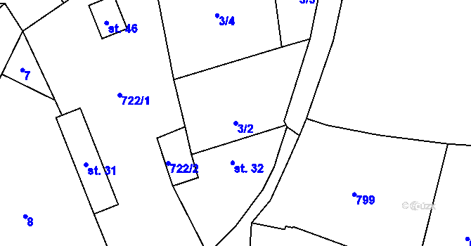 Parcela st. 3/2 v KÚ Vodice u Lhenic, Katastrální mapa
