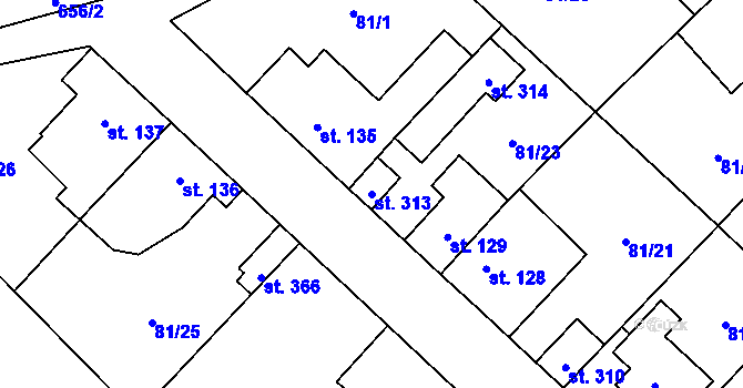 Parcela st. 313 v KÚ Lhota u Kamenných Žehrovic, Katastrální mapa