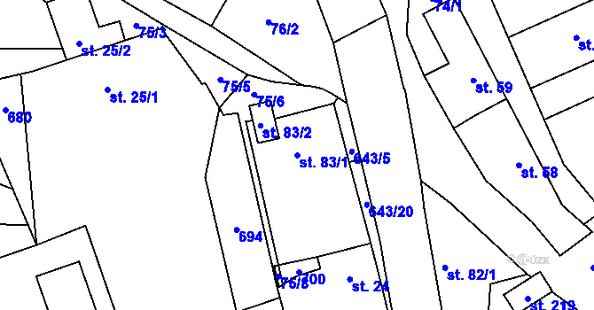 Parcela st. 83/1 v KÚ Lhota u Kamenných Žehrovic, Katastrální mapa