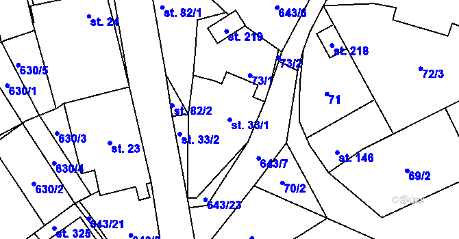 Parcela st. 33/1 v KÚ Lhota u Kamenných Žehrovic, Katastrální mapa