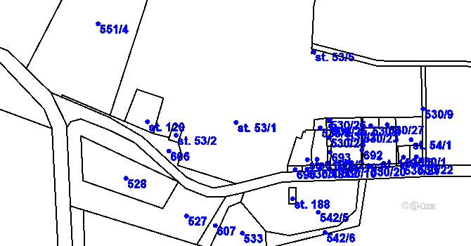 Parcela st. 53/1 v KÚ Lhota u Kamenných Žehrovic, Katastrální mapa