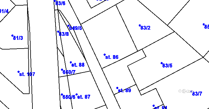 Parcela st. 86 v KÚ Lhota u Kamenných Žehrovic, Katastrální mapa