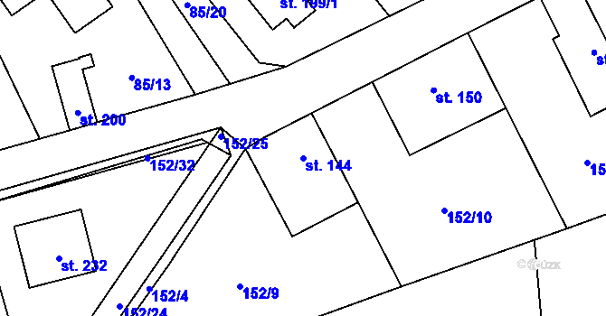 Parcela st. 144 v KÚ Lhota u Kamenných Žehrovic, Katastrální mapa