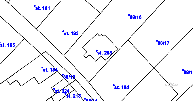 Parcela st. 258 v KÚ Lhota u Kamenných Žehrovic, Katastrální mapa