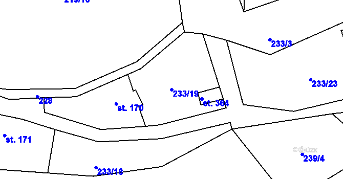 Parcela st. 233/19 v KÚ Lhota u Kamenných Žehrovic, Katastrální mapa