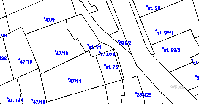 Parcela st. 233/28 v KÚ Lhota u Kamenných Žehrovic, Katastrální mapa
