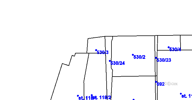 Parcela st. 530/3 v KÚ Lhota u Kamenných Žehrovic, Katastrální mapa