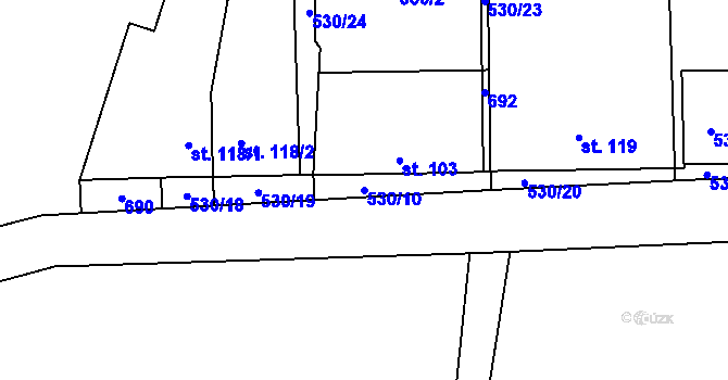 Parcela st. 530/10 v KÚ Lhota u Kamenných Žehrovic, Katastrální mapa
