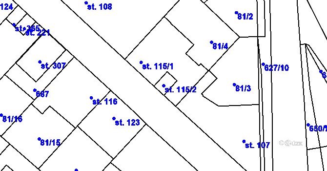 Parcela st. 115/2 v KÚ Lhota u Kamenných Žehrovic, Katastrální mapa