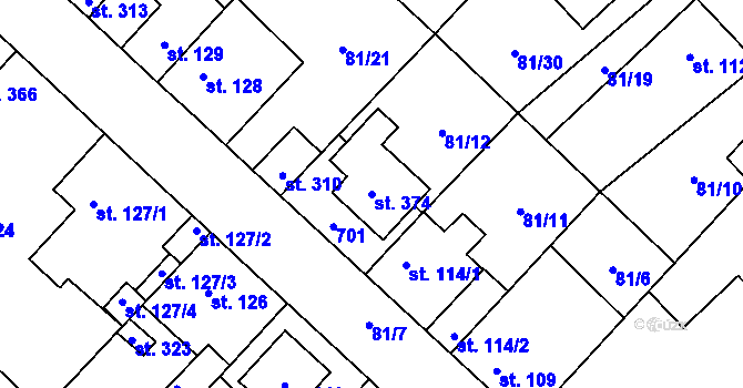 Parcela st. 374 v KÚ Lhota u Kamenných Žehrovic, Katastrální mapa