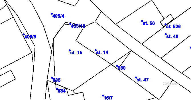 Parcela st. 14 v KÚ Lhota u Dřís, Katastrální mapa