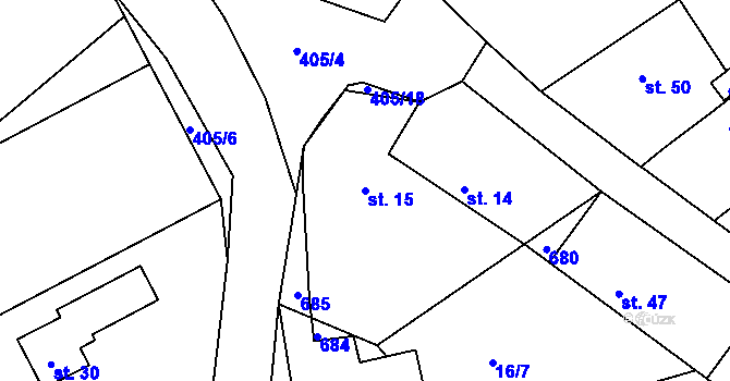 Parcela st. 15 v KÚ Lhota u Dřís, Katastrální mapa