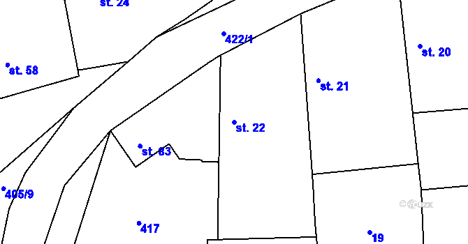 Parcela st. 22 v KÚ Lhota u Dřís, Katastrální mapa
