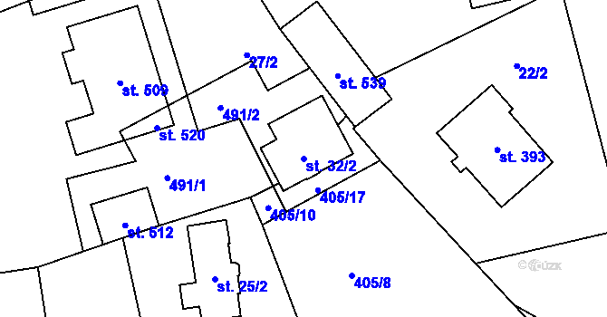 Parcela st. 32/2 v KÚ Lhota u Dřís, Katastrální mapa