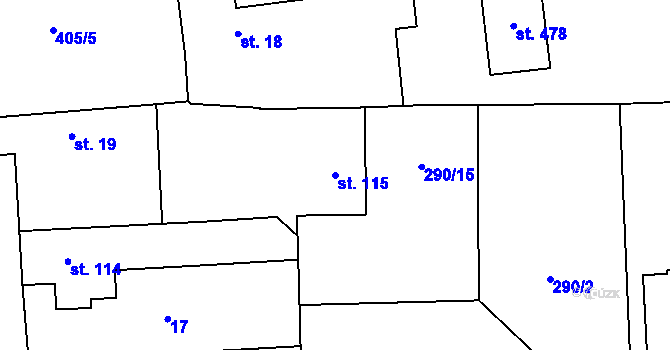 Parcela st. 115 v KÚ Lhota u Dřís, Katastrální mapa