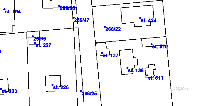 Parcela st. 137 v KÚ Lhota u Dřís, Katastrální mapa