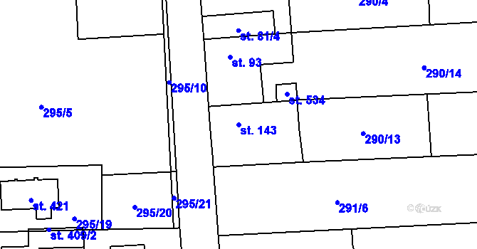 Parcela st. 143 v KÚ Lhota u Dřís, Katastrální mapa