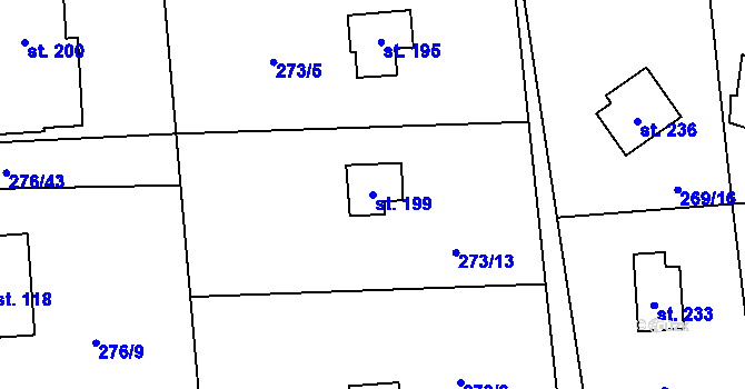 Parcela st. 199 v KÚ Lhota u Dřís, Katastrální mapa