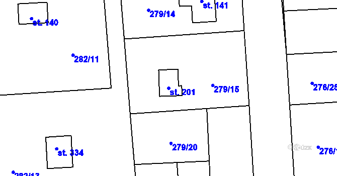 Parcela st. 201 v KÚ Lhota u Dřís, Katastrální mapa