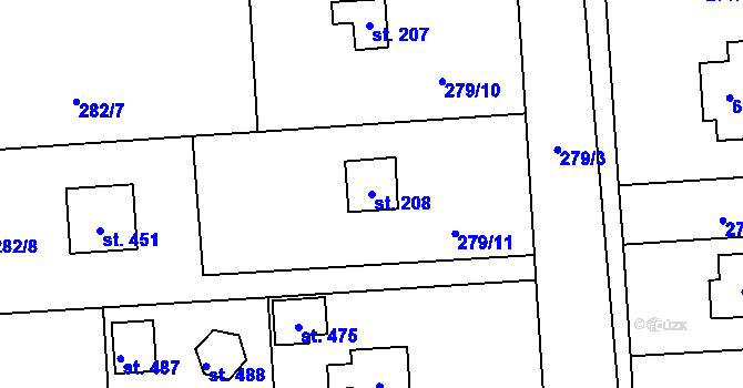 Parcela st. 208 v KÚ Lhota u Dřís, Katastrální mapa