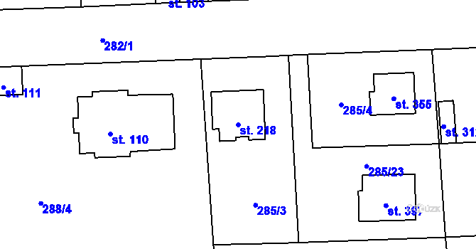 Parcela st. 218 v KÚ Lhota u Dřís, Katastrální mapa