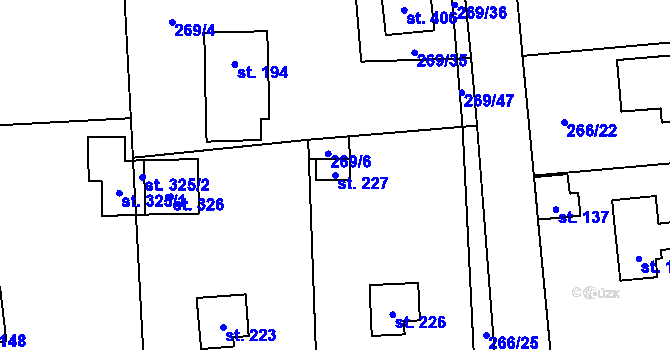 Parcela st. 227 v KÚ Lhota u Dřís, Katastrální mapa