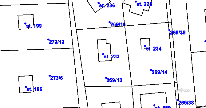 Parcela st. 233 v KÚ Lhota u Dřís, Katastrální mapa