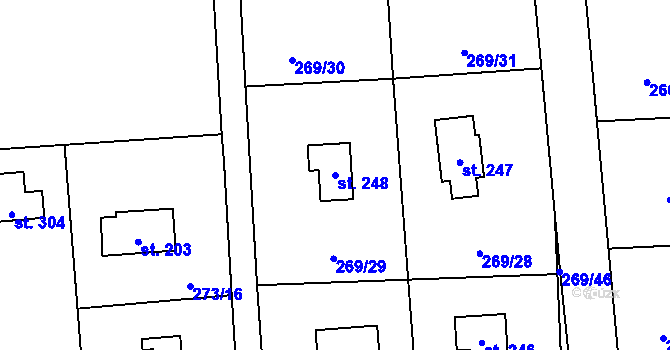 Parcela st. 248 v KÚ Lhota u Dřís, Katastrální mapa