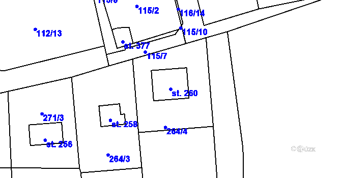 Parcela st. 260 v KÚ Lhota u Dřís, Katastrální mapa