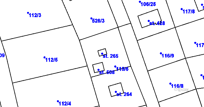 Parcela st. 265 v KÚ Lhota u Dřís, Katastrální mapa