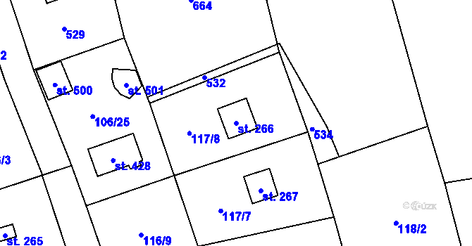 Parcela st. 266 v KÚ Lhota u Dřís, Katastrální mapa