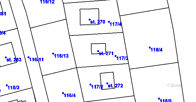 Parcela st. 271 v KÚ Lhota u Dřís, Katastrální mapa