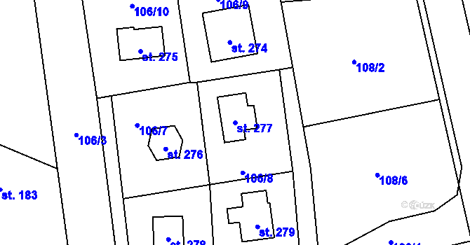 Parcela st. 277 v KÚ Lhota u Dřís, Katastrální mapa