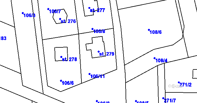 Parcela st. 279 v KÚ Lhota u Dřís, Katastrální mapa