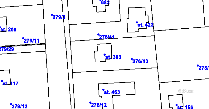 Parcela st. 363 v KÚ Lhota u Dřís, Katastrální mapa