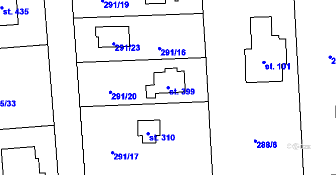 Parcela st. 399 v KÚ Lhota u Dřís, Katastrální mapa