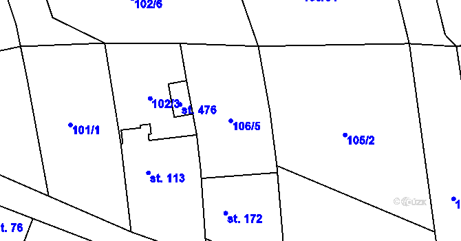Parcela st. 106/5 v KÚ Lhota u Dřís, Katastrální mapa
