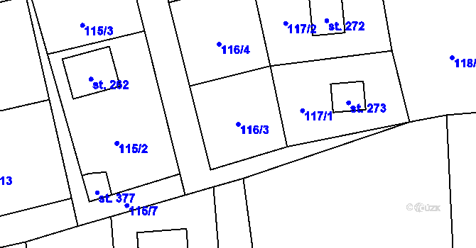Parcela st. 116/3 v KÚ Lhota u Dřís, Katastrální mapa