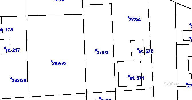 Parcela st. 278/2 v KÚ Lhota u Dřís, Katastrální mapa