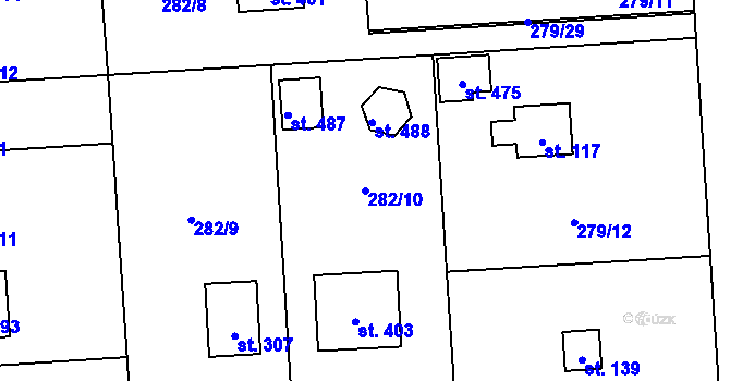 Parcela st. 282/10 v KÚ Lhota u Dřís, Katastrální mapa
