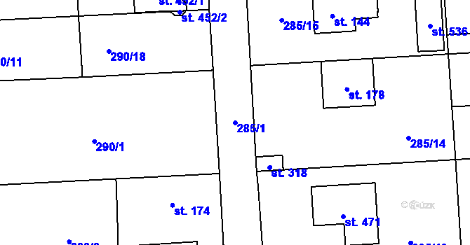 Parcela st. 285/1 v KÚ Lhota u Dřís, Katastrální mapa