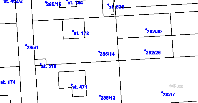 Parcela st. 285/14 v KÚ Lhota u Dřís, Katastrální mapa