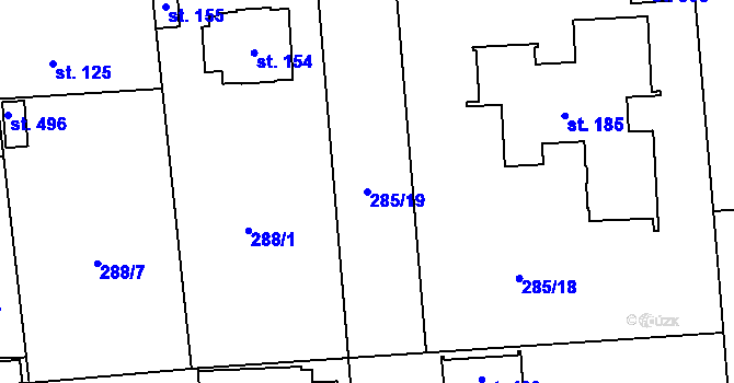 Parcela st. 285/19 v KÚ Lhota u Dřís, Katastrální mapa