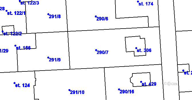 Parcela st. 290/7 v KÚ Lhota u Dřís, Katastrální mapa