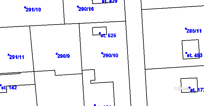 Parcela st. 290/10 v KÚ Lhota u Dřís, Katastrální mapa