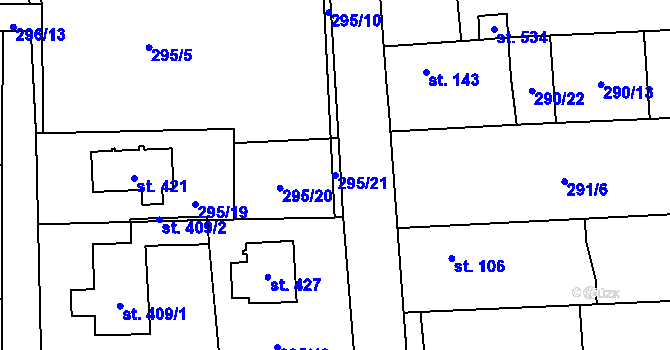 Parcela st. 295/21 v KÚ Lhota u Dřís, Katastrální mapa