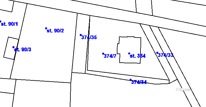 Parcela st. 374/7 v KÚ Lhota u Dřís, Katastrální mapa